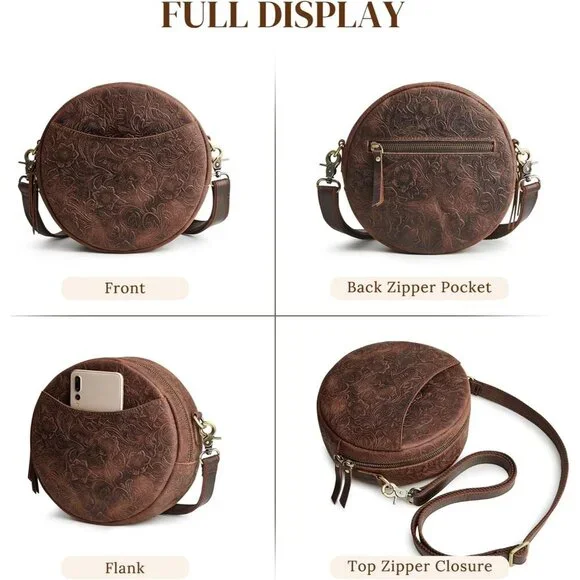Chic Leather Crossbody Bag for Women - Round Design, 8.3 - Perfect Daily Use